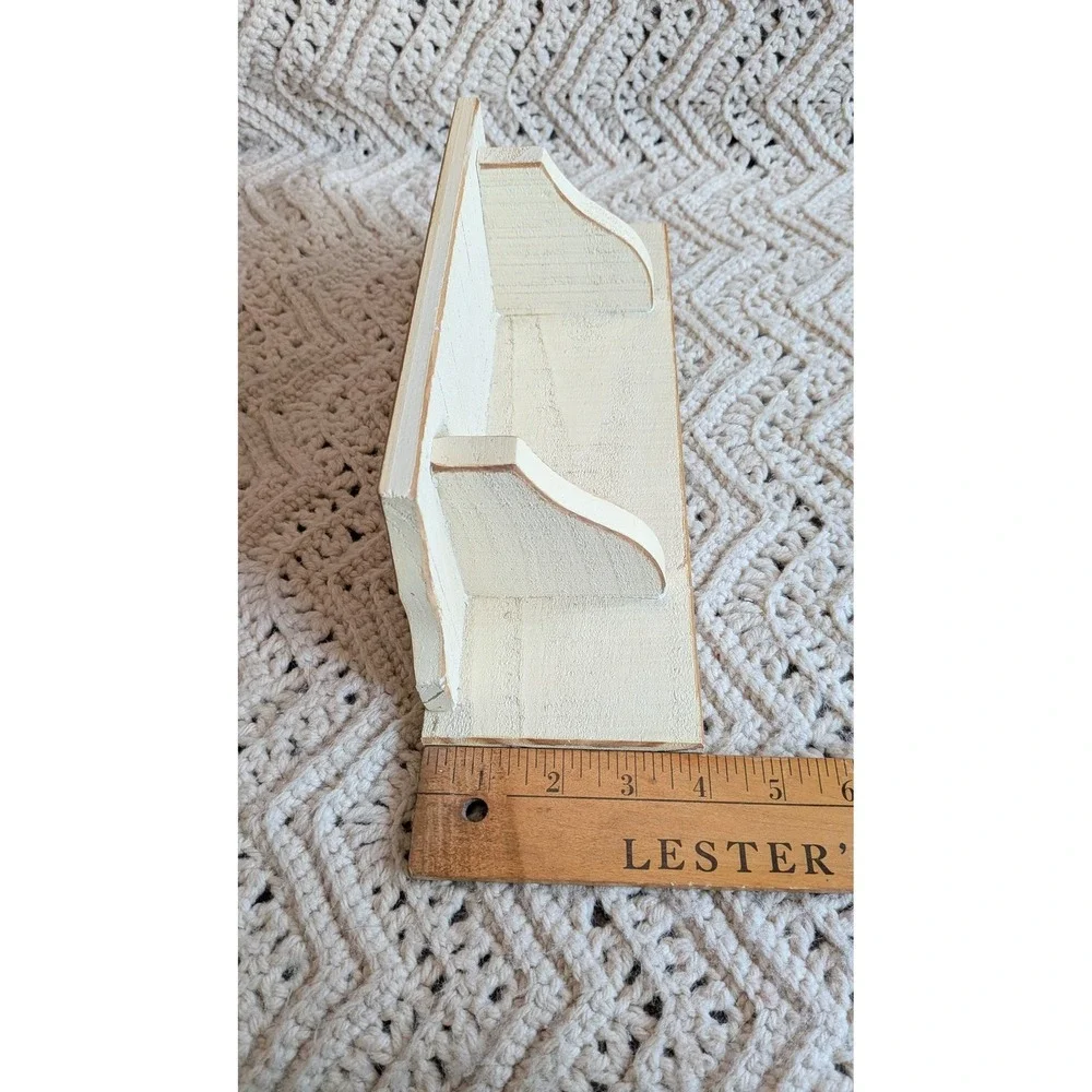 Vintage Farmhouse Wood Wall Shelf Distressed Cream Floating Display Ledge 12in
